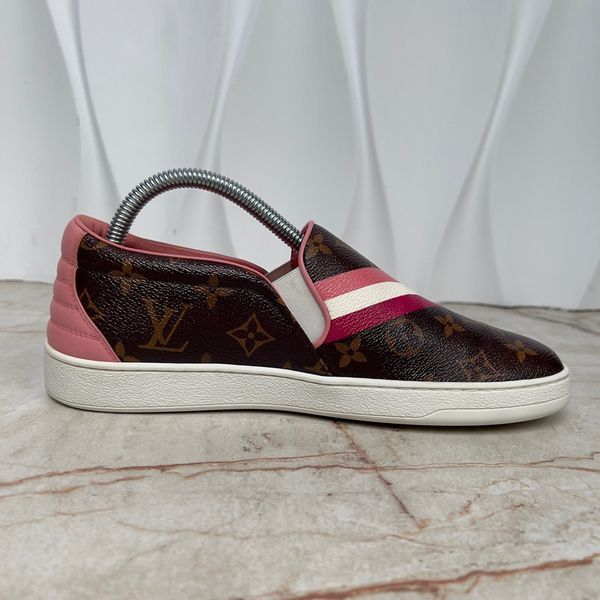 Frontrow Monogram Slip On Sneakers Brown Canvas