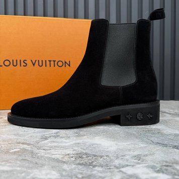 LV Charonne Chelsea Boot Monogram Black Suede
