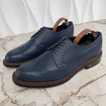 Dress Shoes Brogue Perforated Blue Taiga Leather