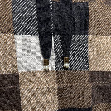 Parker Hoodie Sweater Damier Blue Brown Cashmere Wool Blend