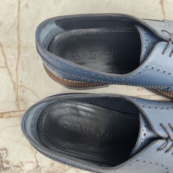 Dress Shoes Brogue Perforated Blue Taiga Leather