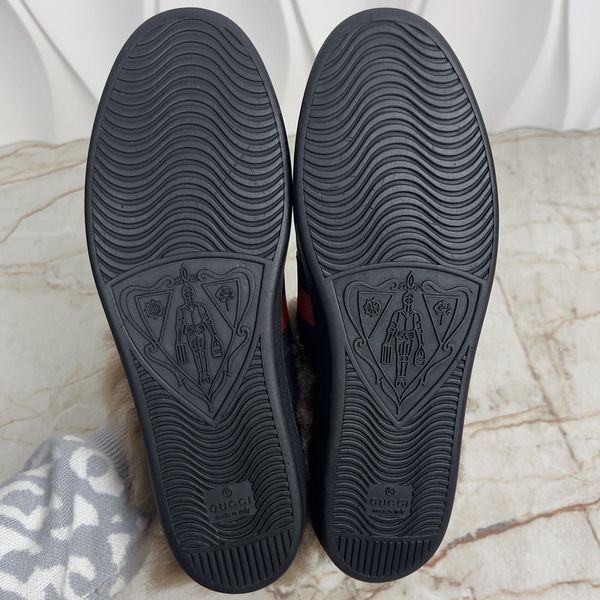 Ace Web Bee Embroidered Sneaker Fur Black Leather