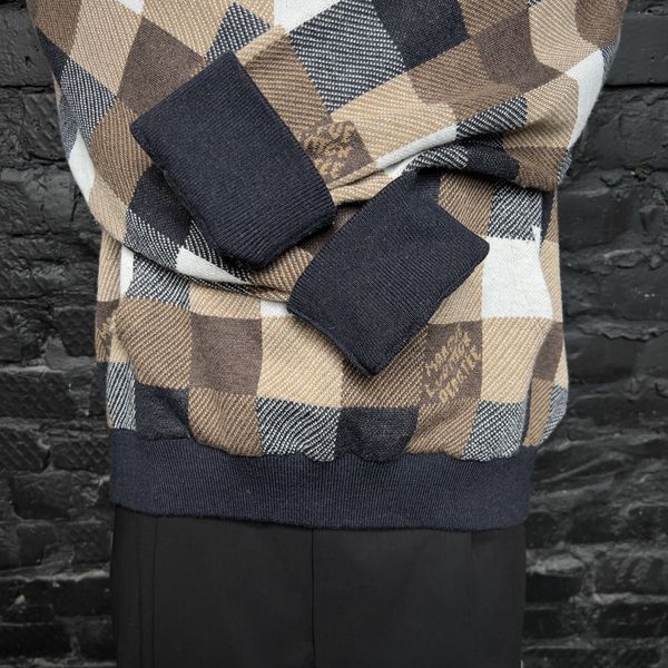 Parker Hoodie Sweater Damier Blue Brown Cashmere Wool Blend