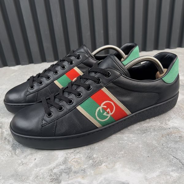 Ace Web Interlocking GG Logo Sneakers Black Leather
