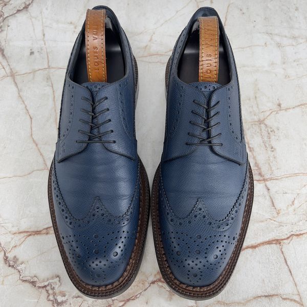 Dress Shoes Brogue Perforated Blue Taiga Leather