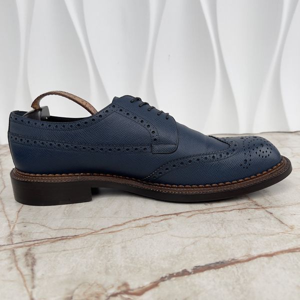 Dress Shoes Brogue Perforated Blue Taiga Leather