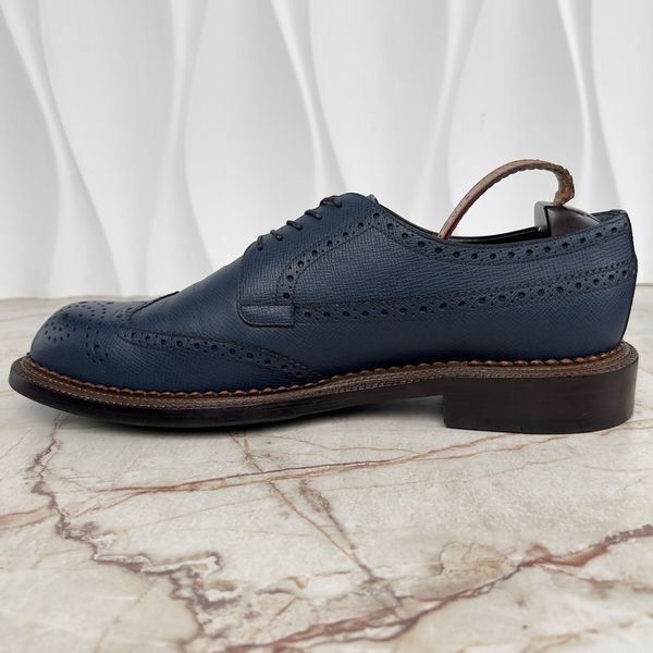 Dress Shoes Brogue Perforated Blue Taiga Leather