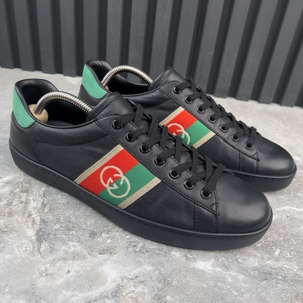 Ace Web Interlocking GG Logo Sneakers Black Leather