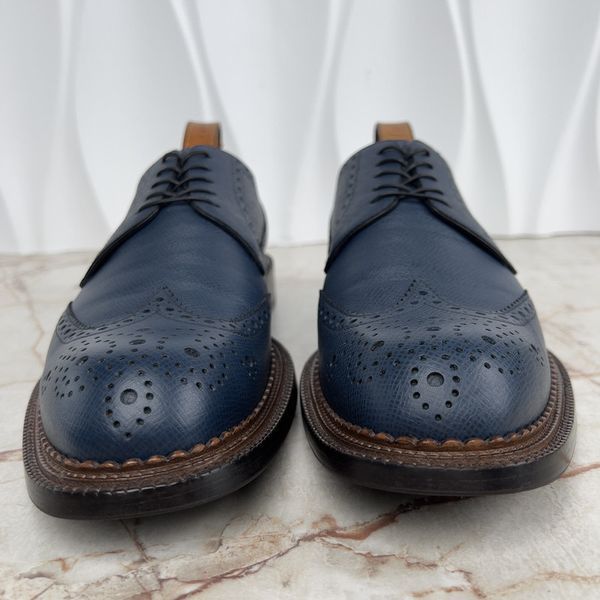 Dress Shoes Brogue Perforated Blue Taiga Leather