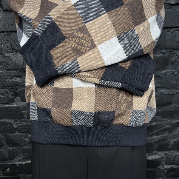 Parker Hoodie Sweater Damier Blue Brown Cashmere Wool Blend