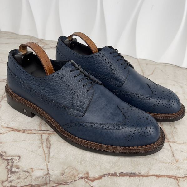Dress Shoes Brogue Perforated Blue Taiga Leather