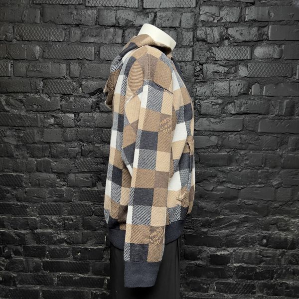 Parker Hoodie Sweater Damier Blue Brown Cashmere Wool Blend