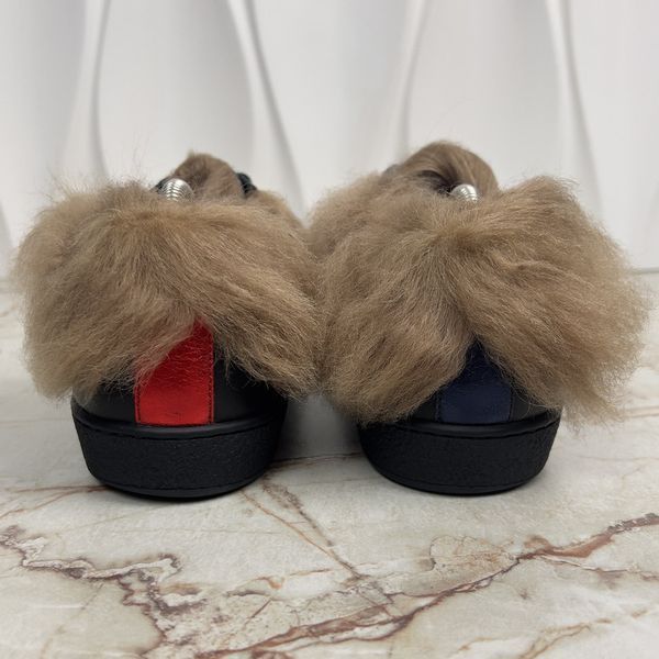 Ace Web Bee Embroidered Sneaker Fur Black Leather