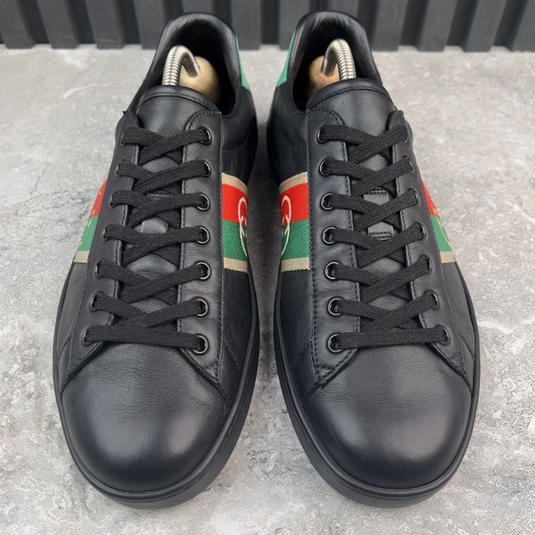 Ace Web Interlocking GG Logo Sneakers Black Leather