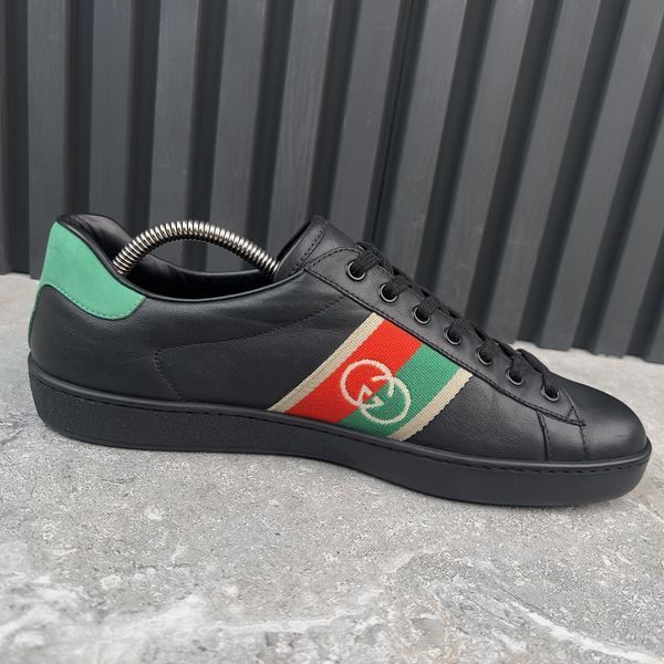 Ace Web Interlocking GG Logo Sneakers Black Leather