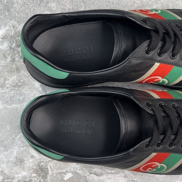 Ace Web Interlocking GG Logo Sneakers Black Leather