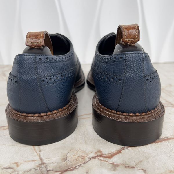 Dress Shoes Brogue Perforated Blue Taiga Leather