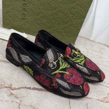 Jordaan Floral Horsebit Loafers Black Fabric Lurex
