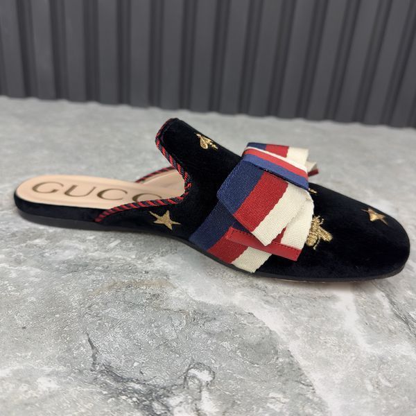 Princetown Embroidered Bees Stars Mule Black Velour