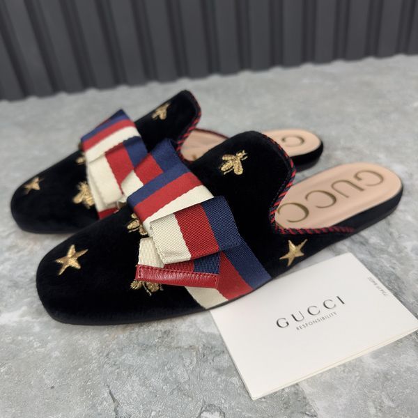 Princetown Embroidered Bees Stars Mule Black Velour