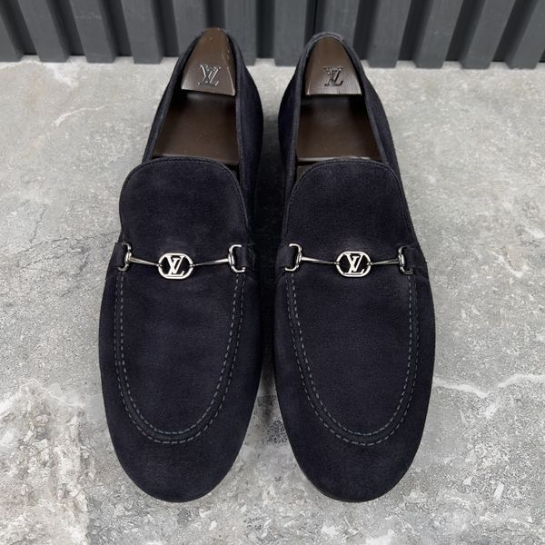 LV Club Logo Loafers Navy Blue Suede