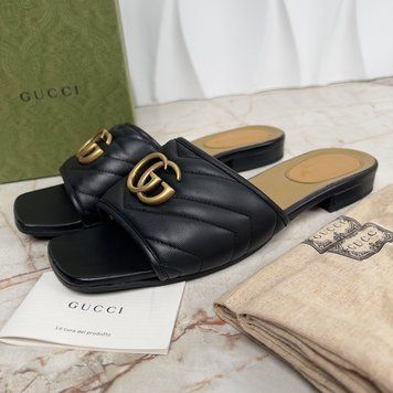 Marmont Double G Quilted Sandal Black Leather