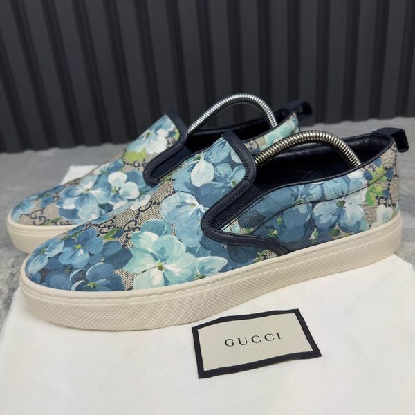 Bloom Flower Print Blue GG Supreme Canvas Slip-on