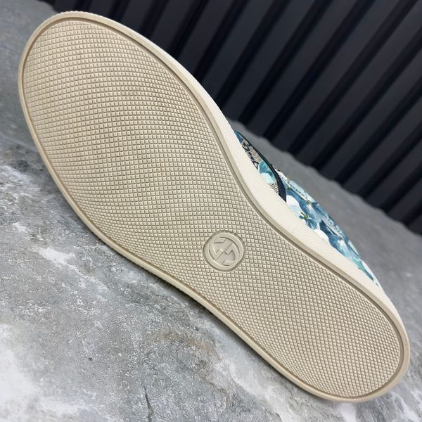 Bloom Flower Print Blue GG Supreme Canvas Slip-on