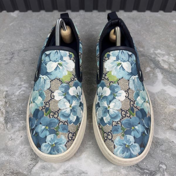Bloom Flower Print Blue GG Supreme Canvas Slip-on