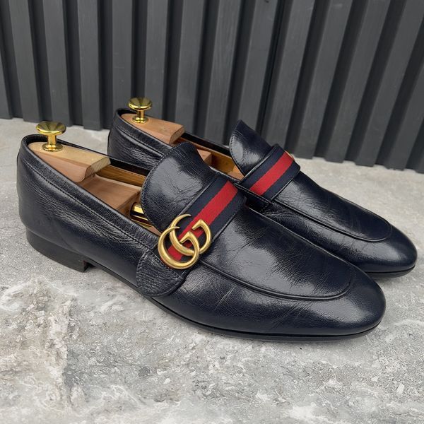 Donnie Web GG Loafers Navy Blue Leather