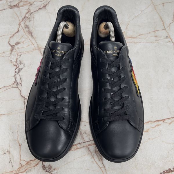 Luxembourg Trainers Embroidered Logo Black Leather