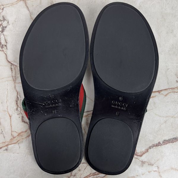 Web GG Interlocking Buckle Thong Sandals Black Leather