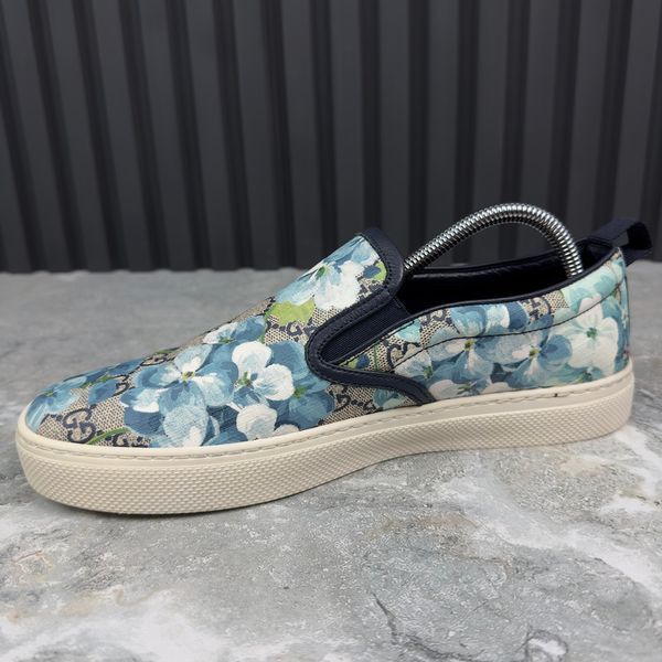 Bloom Flower Print Blue GG Supreme Canvas Slip-on