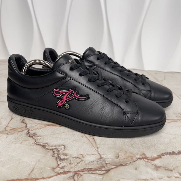 Luxembourg Trainers Embroidered Logo Black Leather