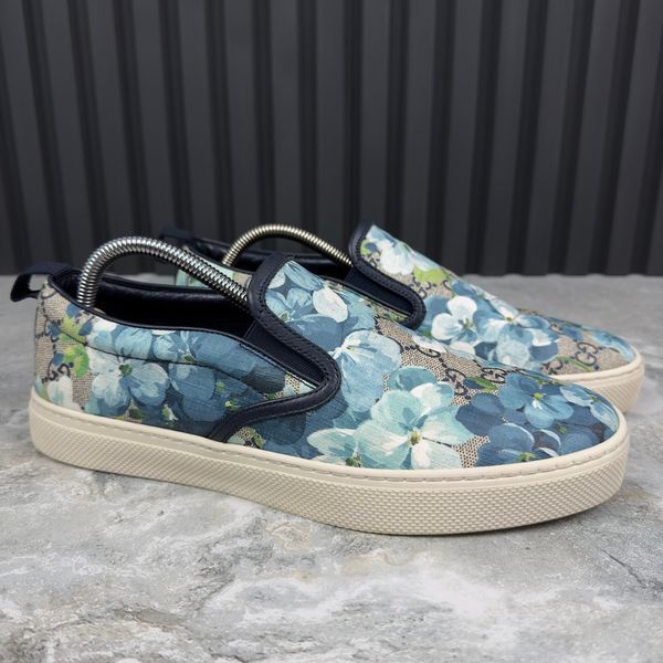 Bloom Flower Print Blue GG Supreme Canvas Slip-on