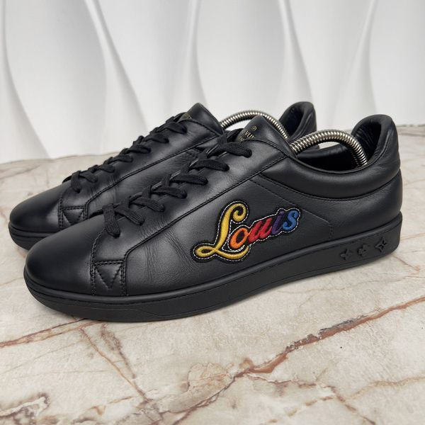 Luxembourg Trainers Embroidered Logo Black Leather