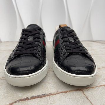 Ace Web Sneakers Black Crocodile Leather