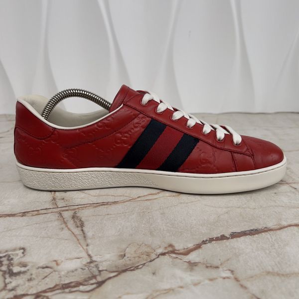 Ace Monogram Sneakers Red Leather