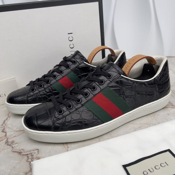 Ace Web Sneakers Black Crocodile Leather