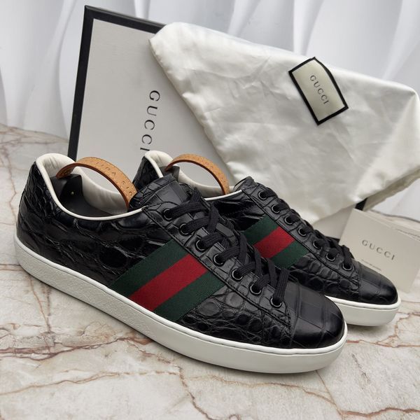 Ace Web Sneakers Black Crocodile Leather