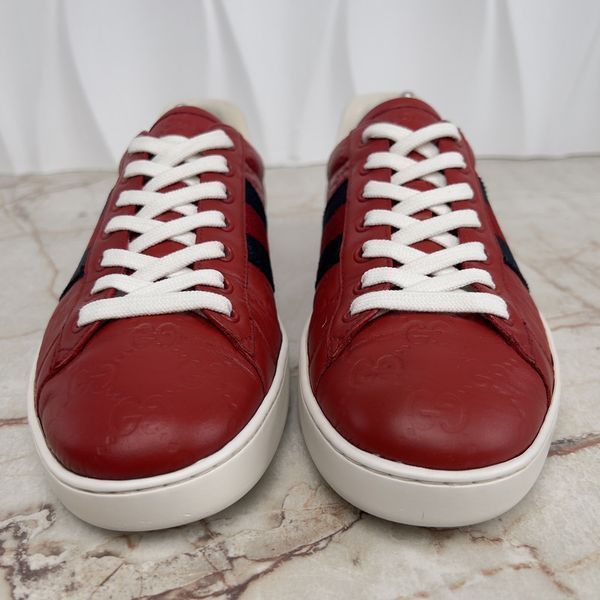 Ace Monogram Sneakers Red Leather
