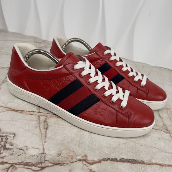 Ace Monogram Sneakers Red Leather