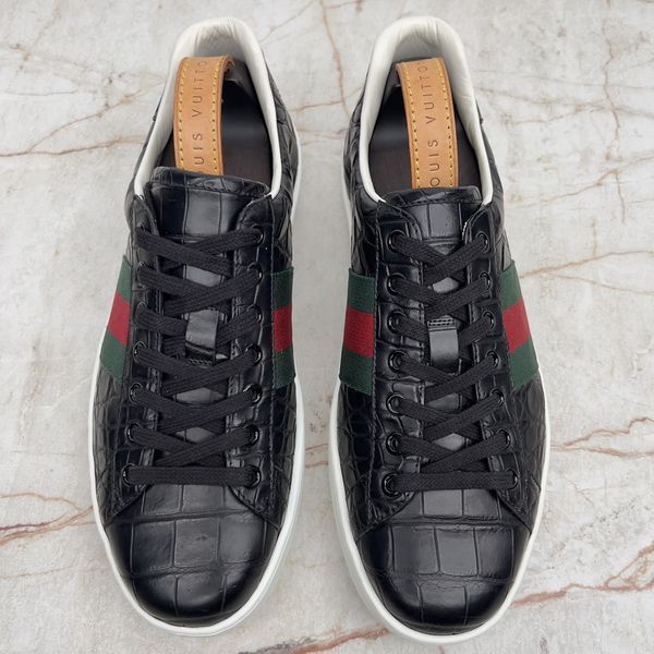 Ace Web Sneakers Black Crocodile Leather