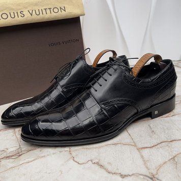 Dress Shoes Derby Perforated Black Crocodile Leather