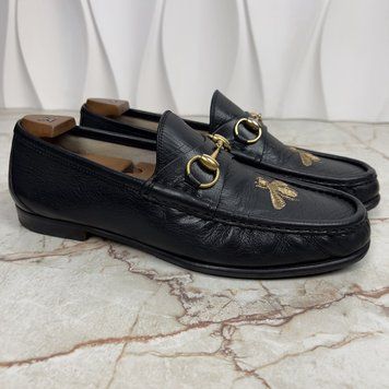 1953 Horsebit Bee Embroidered Black Leather Loafer