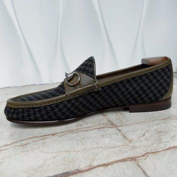 1953 Horsebit Loafers Houndstooth Tweed Olive Green Leather