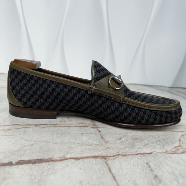 1953 Horsebit Loafers Houndstooth Tweed Olive Green Leather
