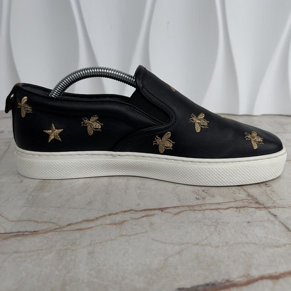 Dublin Sneakers Slip On Embroidered Bees Stars Black Leather