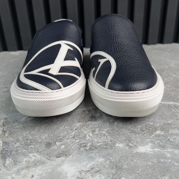 Trocadero Circle Logo LV Sneaker Slip On Navy Blue Leather