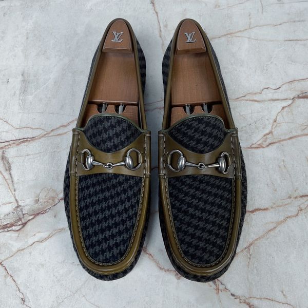 1953 Horsebit Loafers Houndstooth Tweed Olive Green Leather